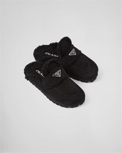 prada sliper|Prada shearling slippers.